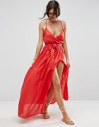 Asos Woven Wrap Maxi Beach Dress - Red