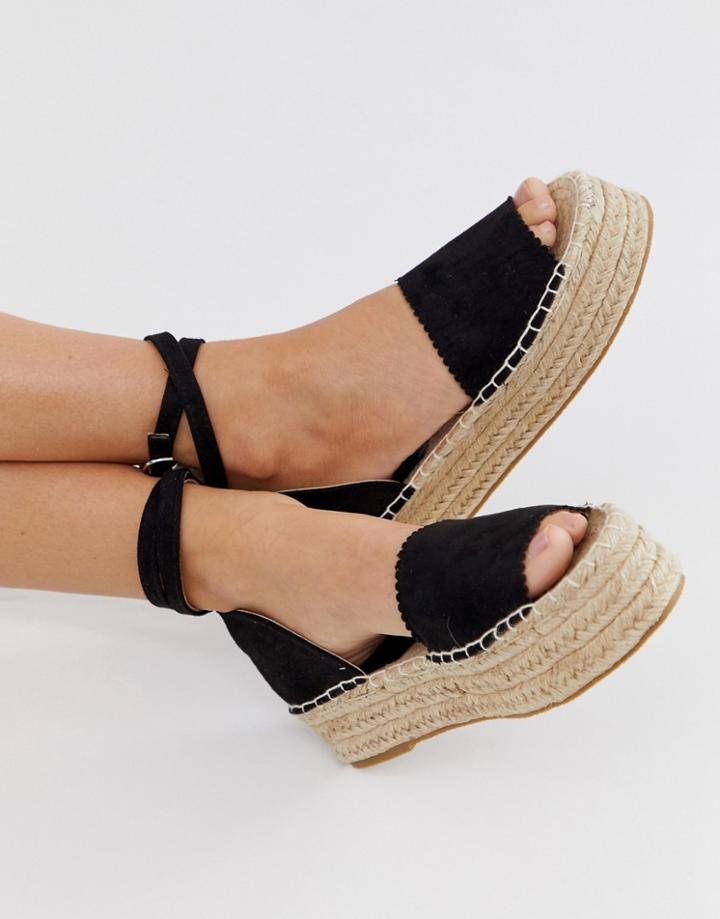 South Beach Flatform Sandals With Ankle Straps - Black