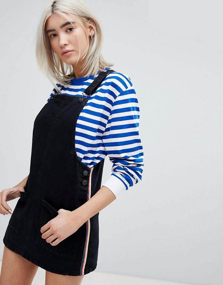 Pull & Bear Rainbow Stripe Denim Dress - Black