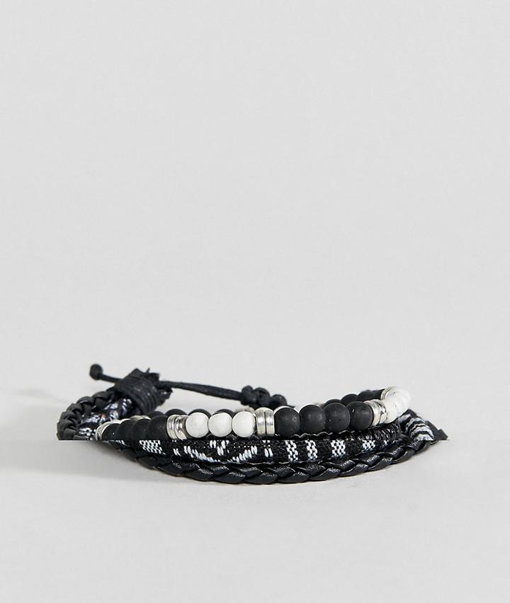Asos Monochrome Bracelet Pack With Beads - Black