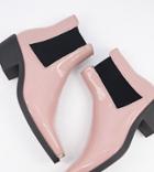 Asos Design Wide Fit Cuban Heel Western Chelsea Boots In Pink Patent With Metal Hardware