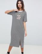 Asos Design Blah Stripe Midi T-shirt Dress - Multi