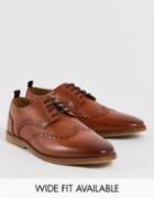 Asos Design Brogue Shoes In Tan Leather With Faux Crepe Sole-brown