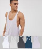 Asos Design Tank With Extreme Racer Back 5 Pack Multipack Saving - Multi