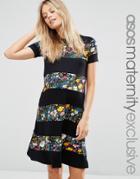 Asos Maternity T Shirt Dress In Floral Stripe - Multi