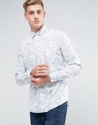 Esprit Shirt In Slim Fit With All Over Leaf Print - White