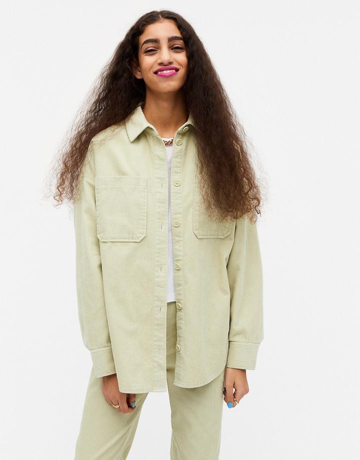 Monki Conny-li Pocket Front Shirt In Green
