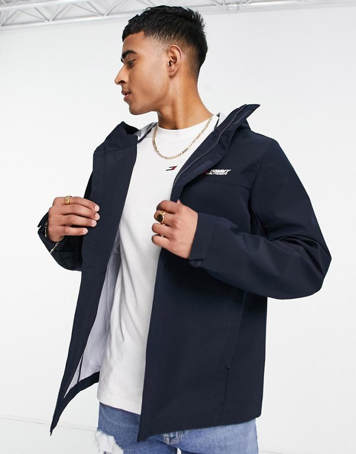 Tommy Hilfiger Performance Logo Hooded Windbreaker Jacket In Navy