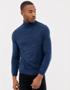 Asos Design Roll Neck Sweater In Black & Navy Twist - Navy