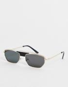 Jeepers Peepers Angular Sunglasses With Gold Frame Detail In Black