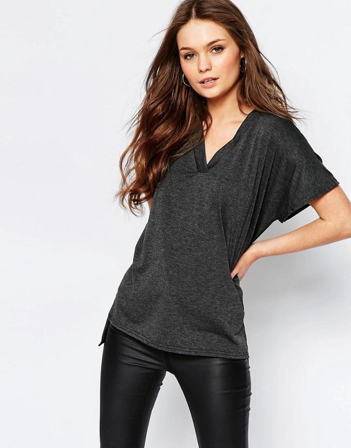 New Look V Neck Oversized Tee - Gray