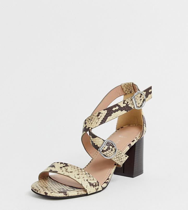 New Look Wide Fit Pu Multi Strap Block Heeled Sandal In Animal Print - Brown