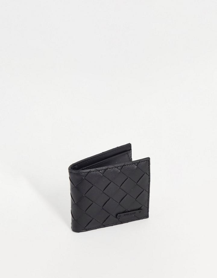 River Island Weave Wallet In Black