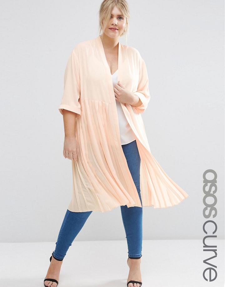 Asos Curve Longline Soft Blazer With Pleated Back - Blush