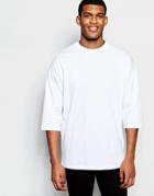 Asos Oversized 3/4 Sleeve T-shirt In White - White