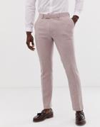 Asos Design Wedding Skinny Suit Pants In Pink Herringbone - Gray
