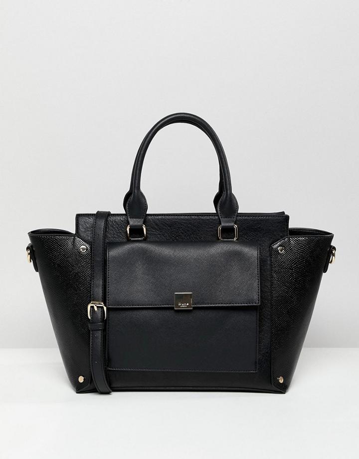 Dune Large Winged Tote Bag With Front Pocket Detail - Black