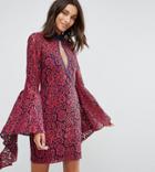 Asos Tall Fluted Sleeve Lace Mini Dress - Red