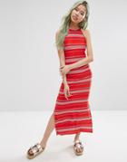 Asos High Neck Maxi Dress In Stripe - Red
