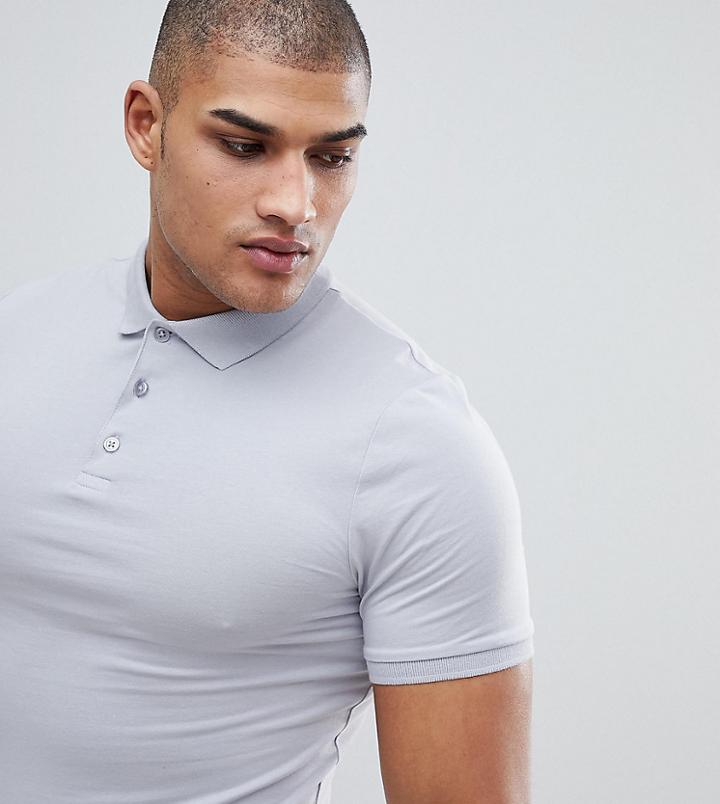 Asos Tall Muscle Fit Jersey Polo - Gray