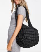 Glamorous Oversized Padded Shoulder Bag In Nylon-black