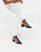 Finery Eider Sateen Pointed Heels With Beaded Straps - Navy