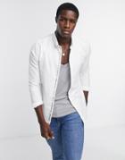 River Island Long Sleeve Muscle Oxford Shirt In White