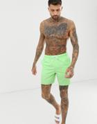 Asos Design Swim Shorts In Neon Green Mid Length - Green