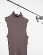 New Look Ribbed Knit Sleeveless Roll Neck Tank In Taupe-brown