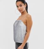 Asos Design Petite Sequin Square Neck Cami With Strap Detail-silver