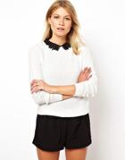 Asos Sweater With Lace Collar Detail - Cream