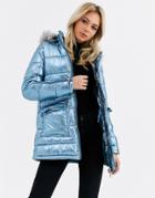 Glamorous Metallic Padded Jacket With Faux Fur Hood