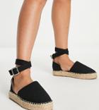 Truffle Collection Wide Fit Espadrille Sandals With Buckle Detail In Black
