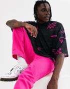 Asos Design Oversized T-shirt With Turtleneck And All Over Race Print-black