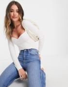 Asos Design Sweater In Rib With Sweetheart Neck In Cream-white