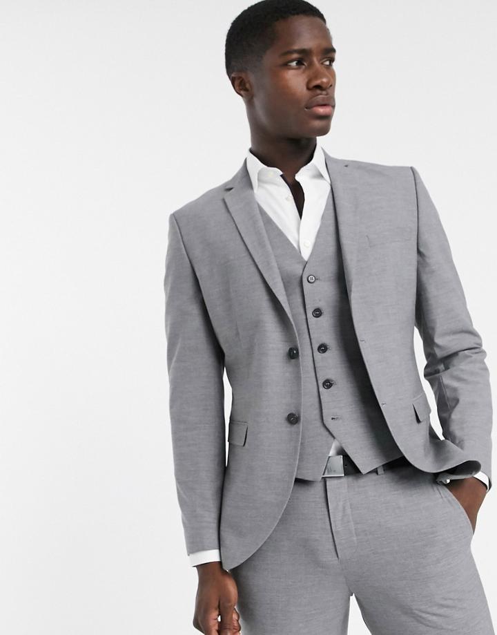 Selected Homme Skinny Fit Suit Jacket In Gray-grey