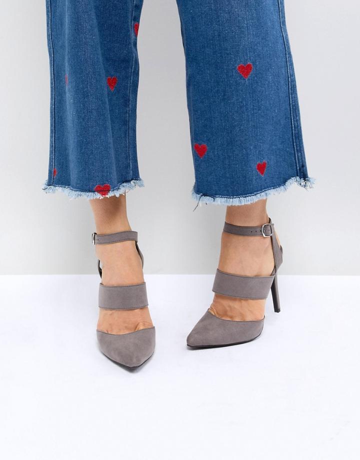 New Look Strappy Pointed Toe Court Heel - Gray