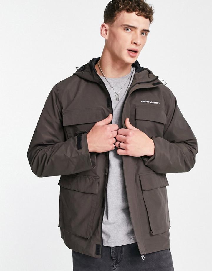 Night Addict Four Pocket Utility Jacket With Cuff Adjuster In Brown - Part Of A Set