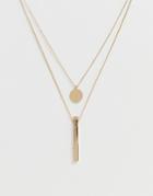 Monki Multi Row Chain Necklace With Disc In Gold - Gold