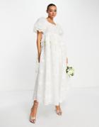 Dream Sister Jane Bridal Puff Sleeve Organza Maxi Dress In White Floral