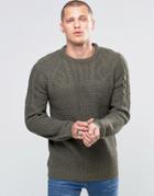 Blend Crew Slim Heavy Knit Sweater Cable Top Ivy Green - Green