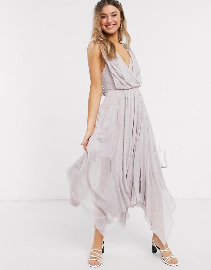 Asos Design Drape Bodice Midaxi Dress Embellished-grey