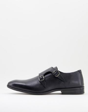 Silver Street Monk Shoes In Black Leather