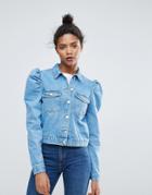 Chorus Cropped Boxy Mutton Sleeve Denim Jacket - Blue