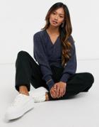 Y.a.s Wrap Sweater With Deep Waistband And Open Back In Navy