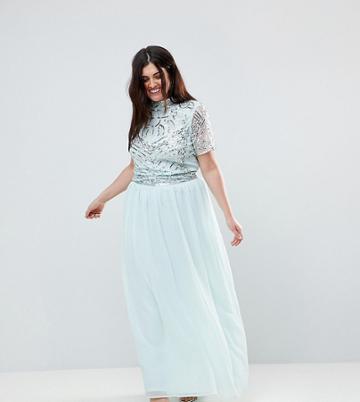 Frock And Frill Plus Premium Embellished Top Maxi Dress - Blue
