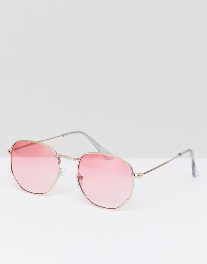 Jeepers Peepers Round Metal Sunglasses With Pink Tinted Lens - Gold