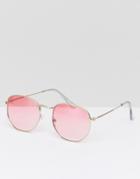 Jeepers Peepers Round Metal Sunglasses With Pink Tinted Lens - Gold