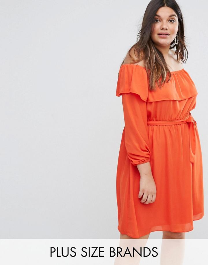 Lovedrobe Off The Shoulder Ruffle Dress - Orange