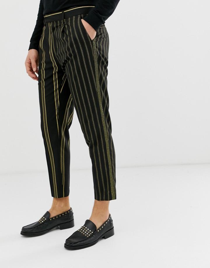 Asos Edition Slim Crop Pants With Stripe In Black